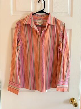 Talbots Striped Button-Down Shirt in Pink and Coral